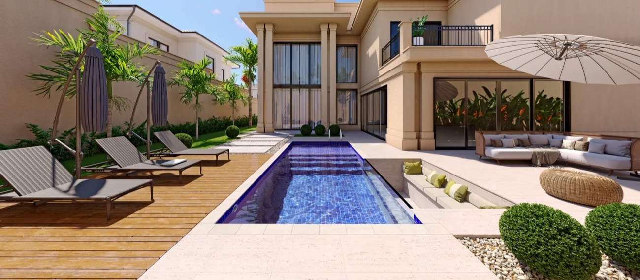 Piscina iGUi modelo Aruá com ombrelone